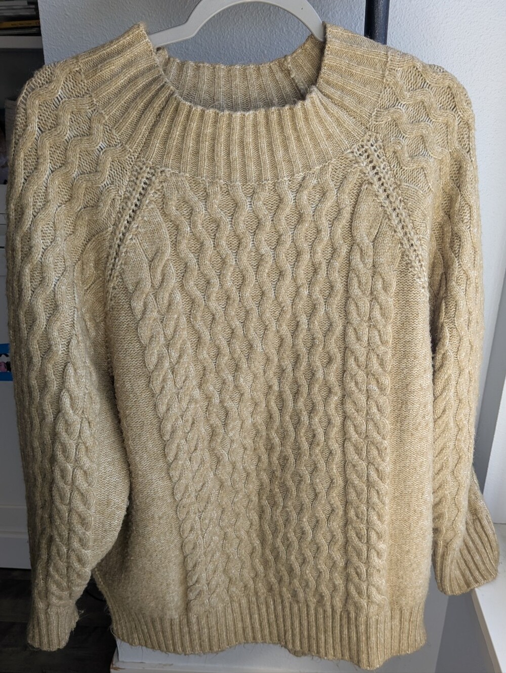 A New Day Tan Chunky Cable Knit Sweater Wool Blend XL